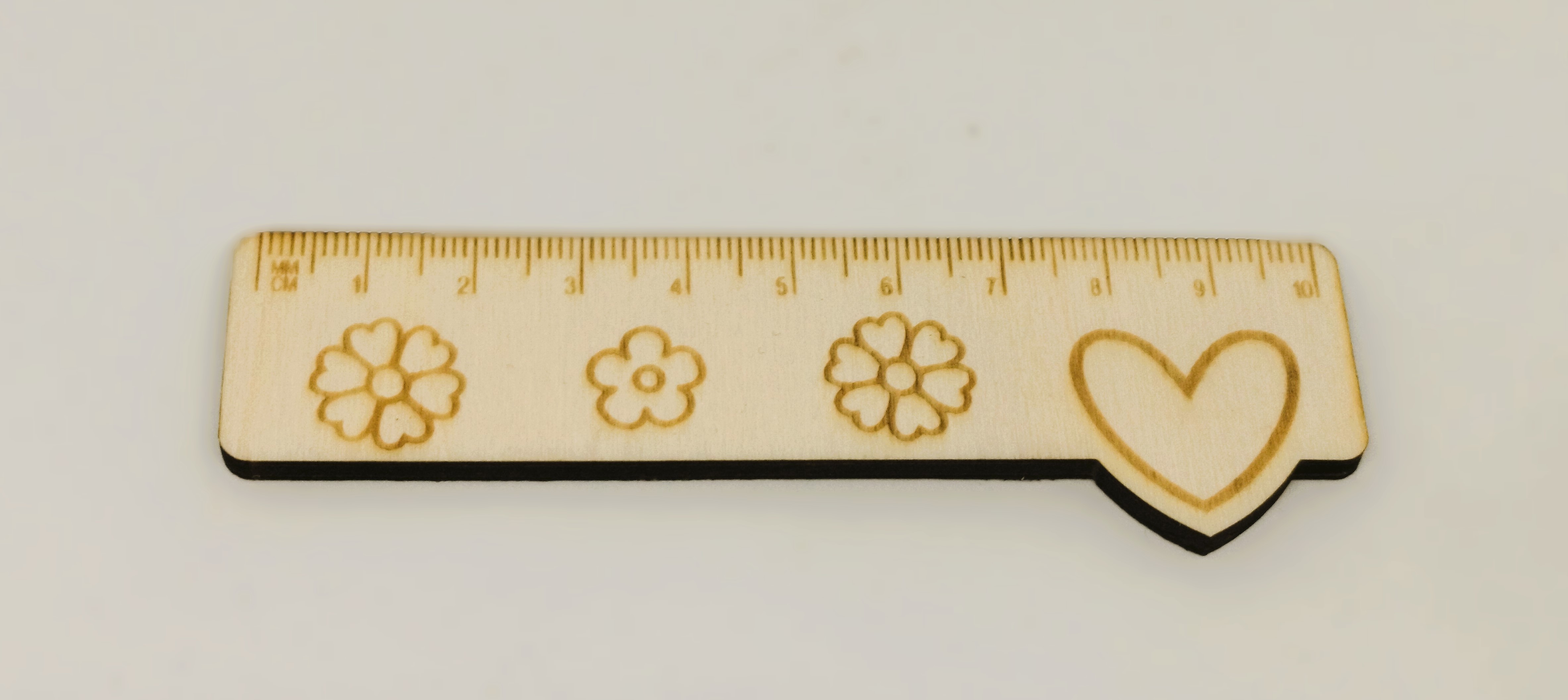 kleines Lineal 10cm, Motiv Herz mit Blumen